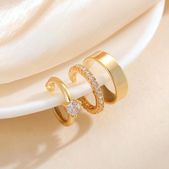 Diamond Ear Cuff Set Non Piercing Clip-On Cartilage Cubic Zirconia Earring - Picture 6 of 7